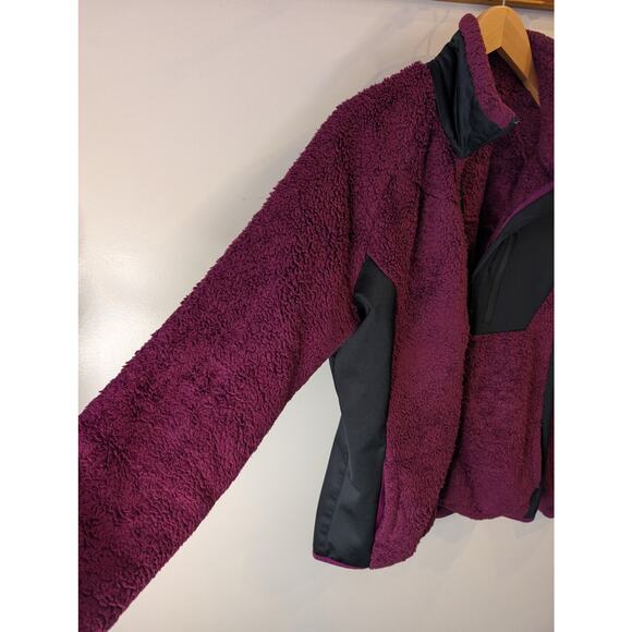 Columbia Burgundy Sherpa Fleece Full Zip Jacket Colorblock Womens L Gorpcore - Picture 2 of 9